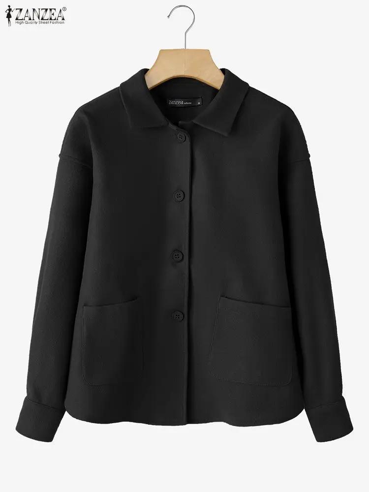 

Women Woolen Jackets FW 2025 Fashion Turn-Down Collar Long Sleeve Button Up Wool Coats Commuting Outerwear ZANZEA Woman Clothes