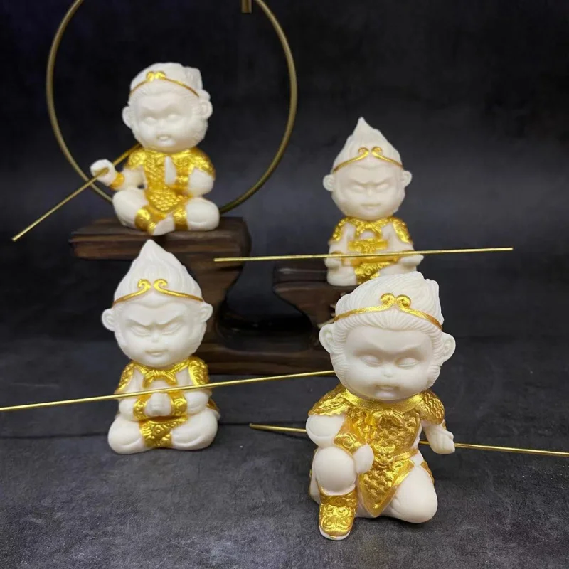 Ivory Nut Carved Four-Piece Set of Monkey King Monkey King8.5*4*5.6cmCraft Car Decoration