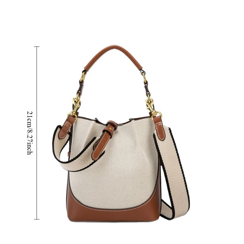 2025 New Women's Brown Folded Zippered Bucket Bag with Wide Shoulder Strap for Versatile Hand Carry Crossbody Bag - view 2