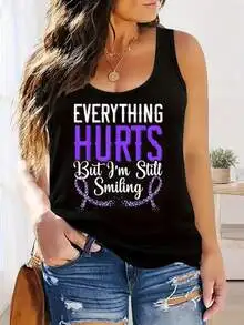 Plus Size Women Letter Print Sleeveless Vest, Breathable Skin-Friendly Loose Fit Casual Top, Versatile Sweat-Free Outfit For Spring Summer Daily Wear