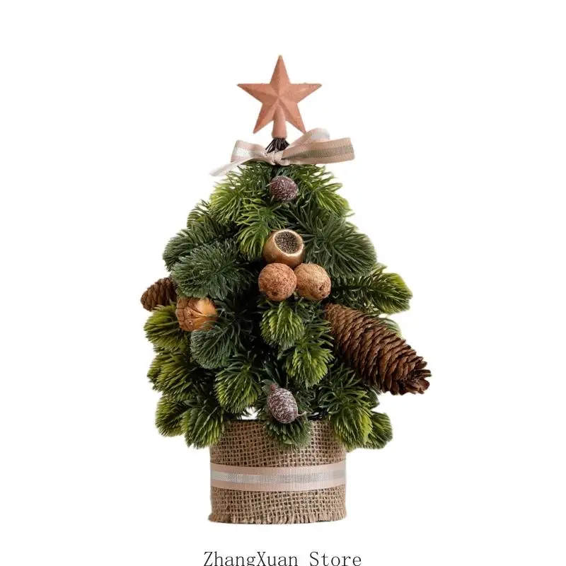 Verzierter Mini-Weihnachtsbaum mit Stern, Band, Tannenzapfen, Obstbesatz und einer präsentationsfertigen Struktur 3XUF – Detail 3
