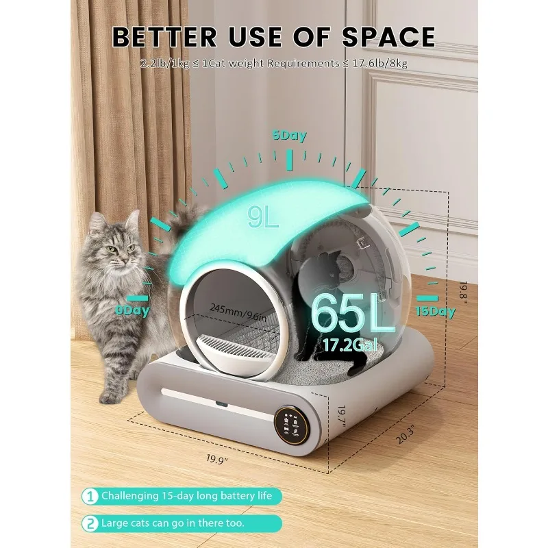 Self Cleaning Cat Litter Box, Upgraded Extra Large Automatic Litter Box for Multiple Cats, Features Negative Ion Sterilization