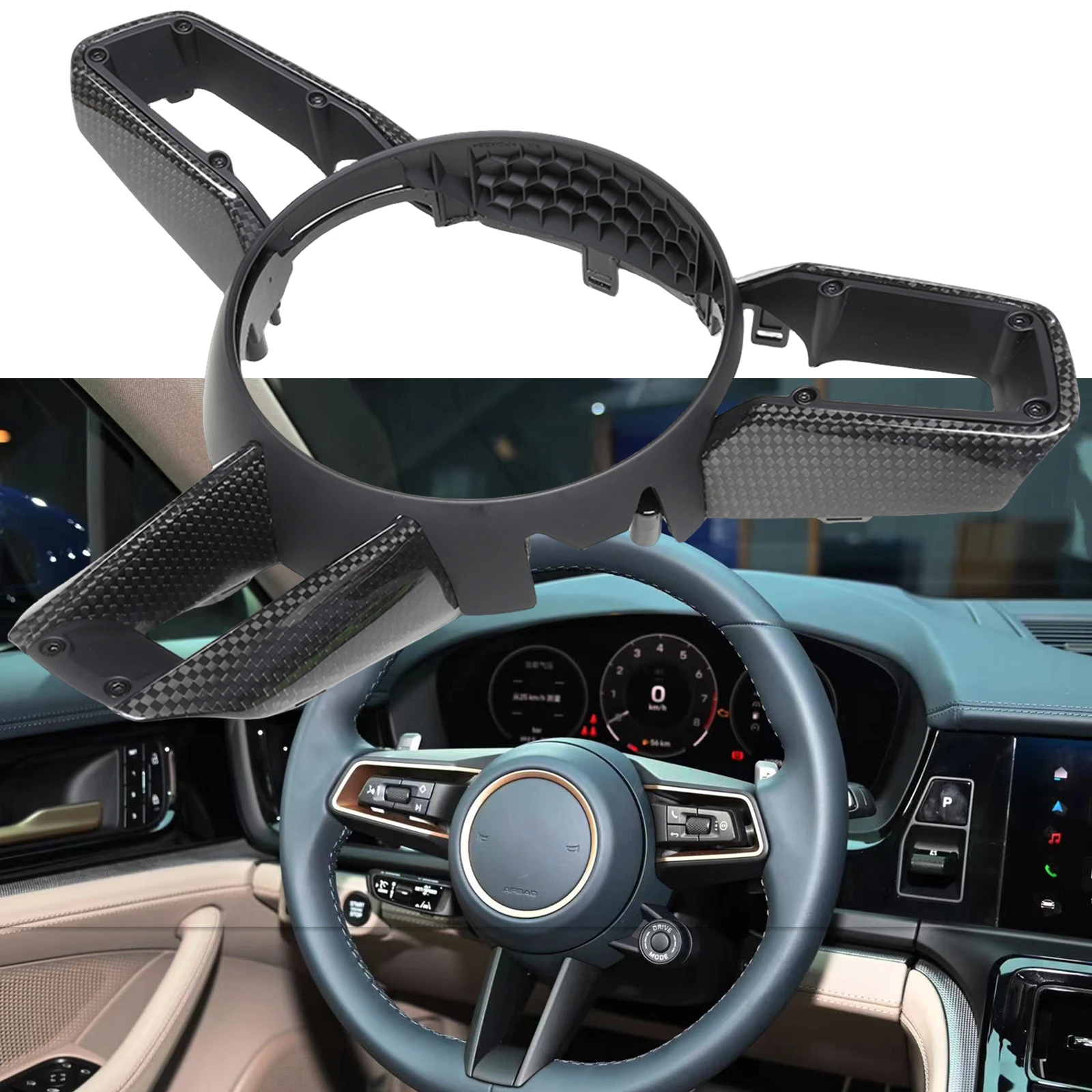 

Carbon Fiber Interior Steering Wheel Cover Trim Panel Frame Decorative For Porsche 911 992 Taycan J1 Panamera 971.2 2020-2023