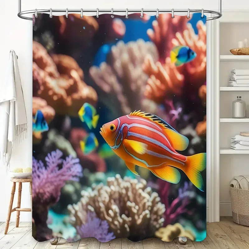 

ZHL22Underwater World Коралловая рыба Занавеска для душа Декоративная водонепроницаемая ткань с принтом Аксессуары для ванной комнаты 3D Digital Pr2Ol%