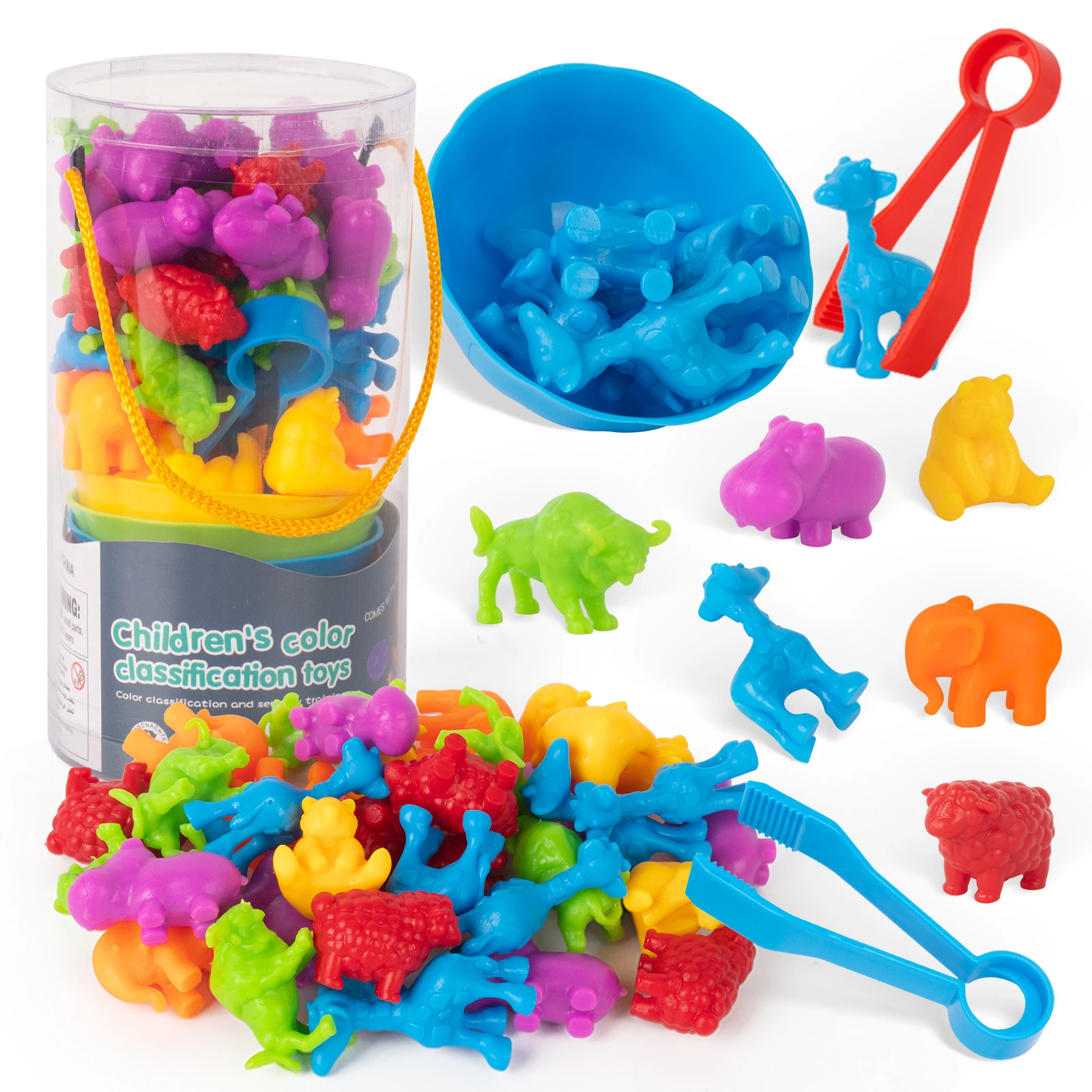 Counting Animal Models Paired With Classification Bowl Sets To Learn Mathematics, Colors, Soft Rubber Classification Toys