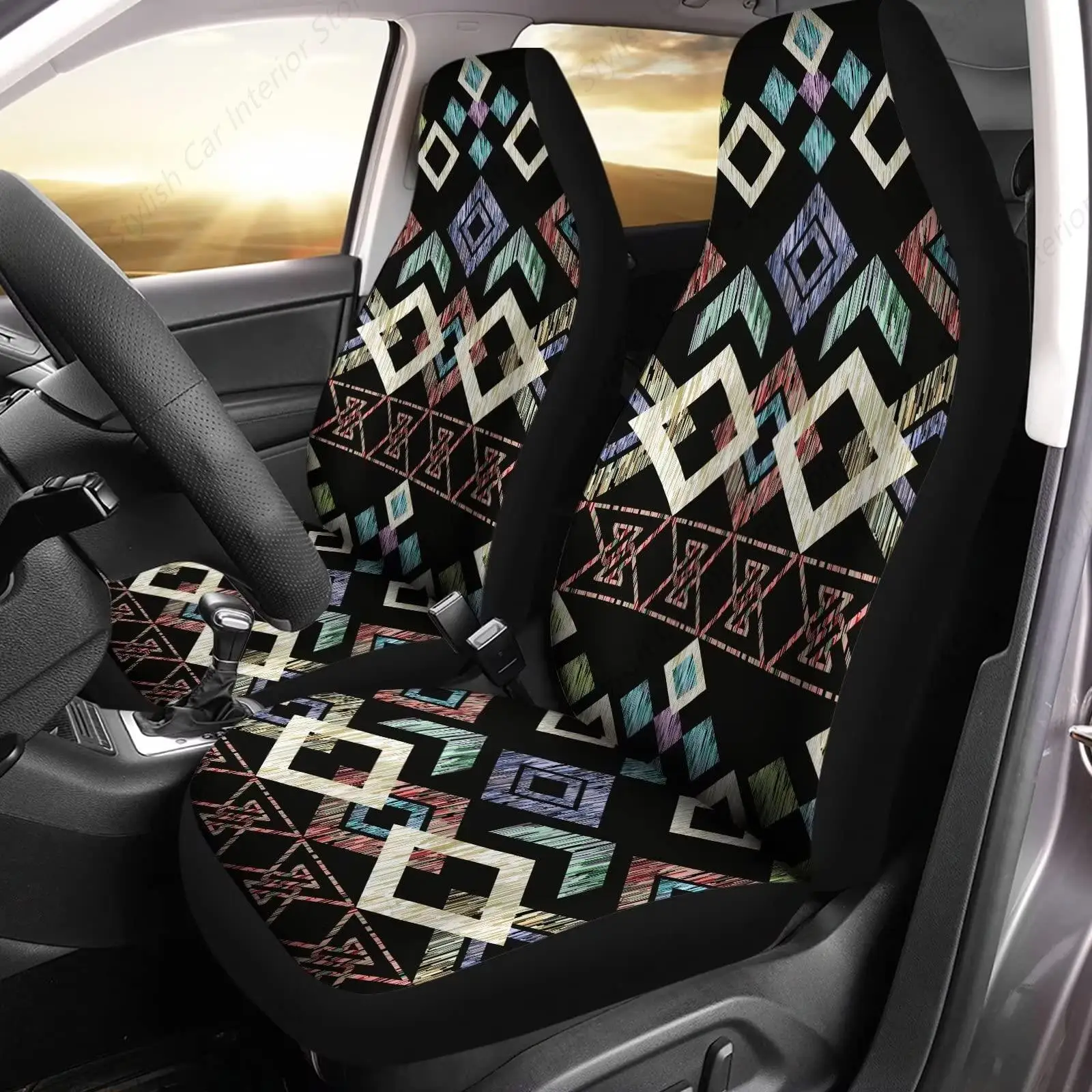 

Автомобильные чехлы на сиденья для женщин и мужчин, 3D золотой принт дракона, противоскользящие чехлы на передние сиденья, набор аксессуаров из 2 шт.