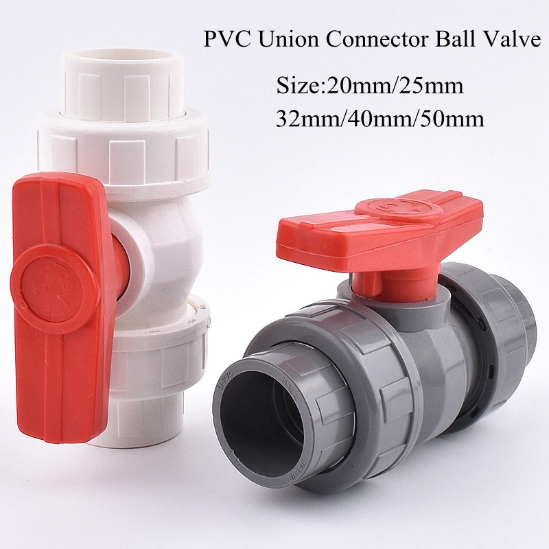 

20~50mm Inner Diameter PVC Pipe Union Connector Ball Valve Grey/White Aquarium Fish Tank Water Supply Drainage Control Ball Valv