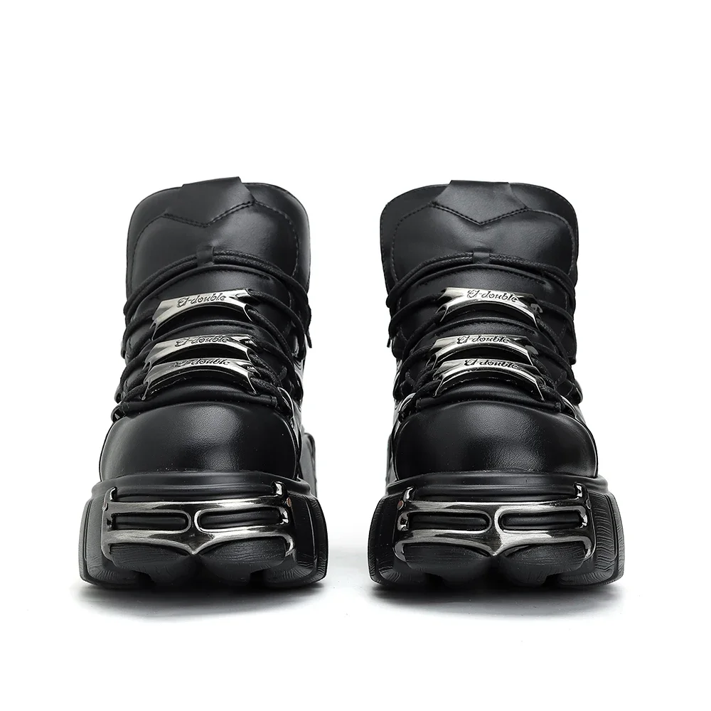 2026 NEW Punk Style Women Shoes Lace-up heel height 6CM Platform Shoes Woman Gothic Ankle Rock Boots Metal Decor Woman Sneakers
