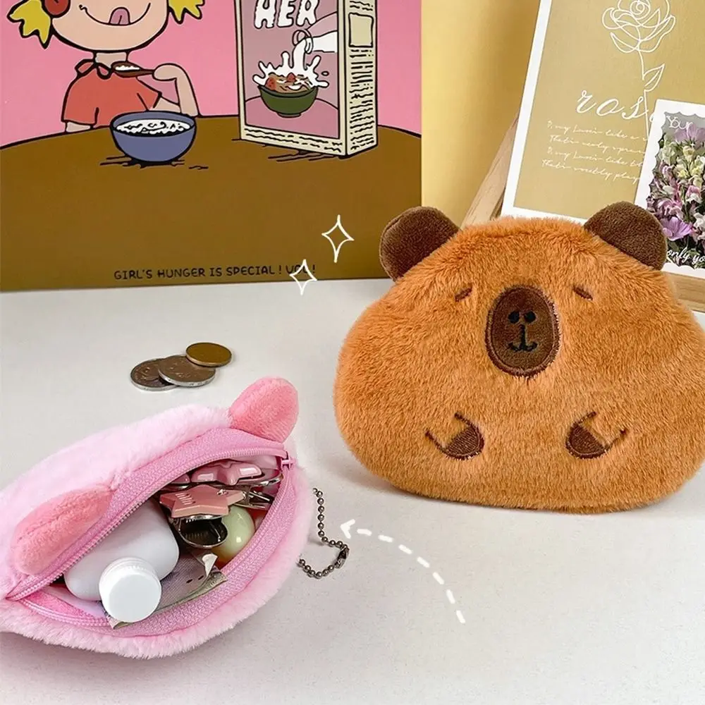 น่ารักการ์ตูน capybara dompet koin ตุ๊กตายัดนุ่นของเล่นพวงกุญแจตุ๊กตาขนาดเล็กนิ่มกระเป๋าสตางค์คู่จี้กระเป๋าสะพายกินี