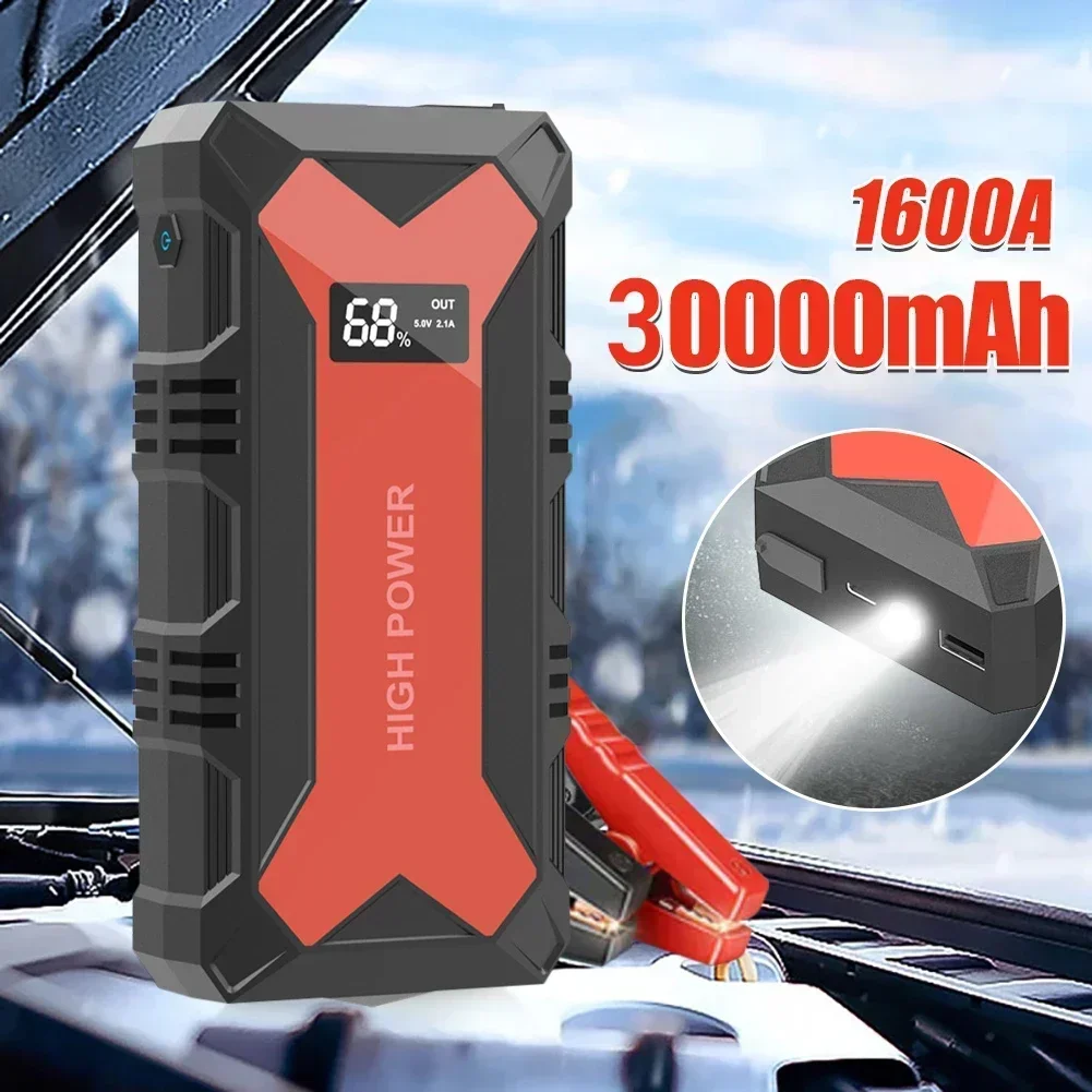 30000mAh Car Battery Jump Starter Power Bank 1600A USB Fast Charger LED Flashlight Emergency Booster Car Starting Device