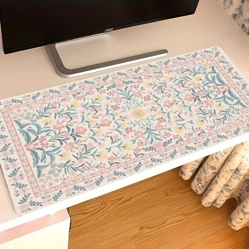 Pastel Floral Desk Mat Large Mouse Pad Non-Slip Rubber Surface Stitched Edge Workstation Accessory for Office Gaming