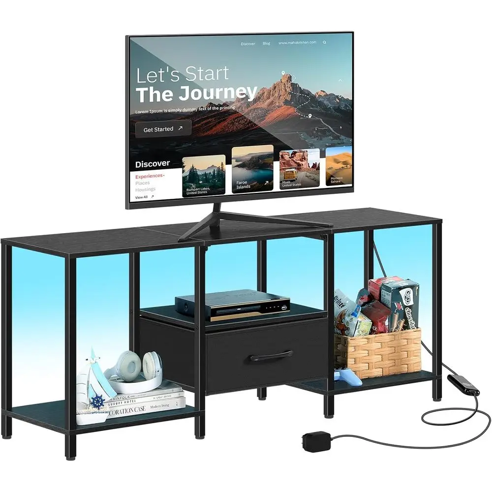 

Черная тумба под телевизор для спальни с отсеком для хранения, для телевизоров до 50 дюймов, небольшой телевизионный столик с розетками, медиацентр для развлечений 45 дюймов