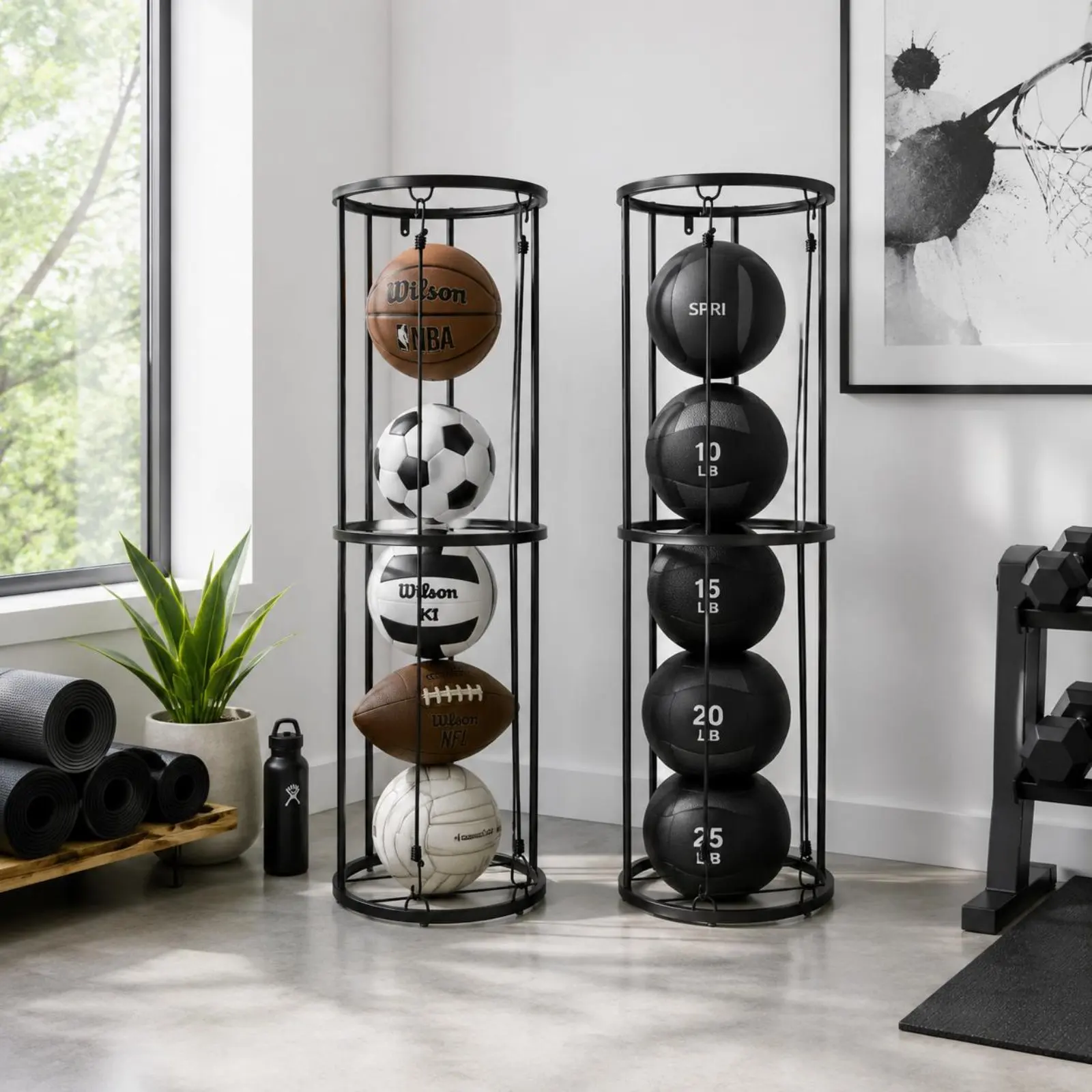 Basketball Storage Rack Sturdy Construction Ball Holder Rack Metal Ball Holder Space Saving Sports Organizer for Gym, Playroom