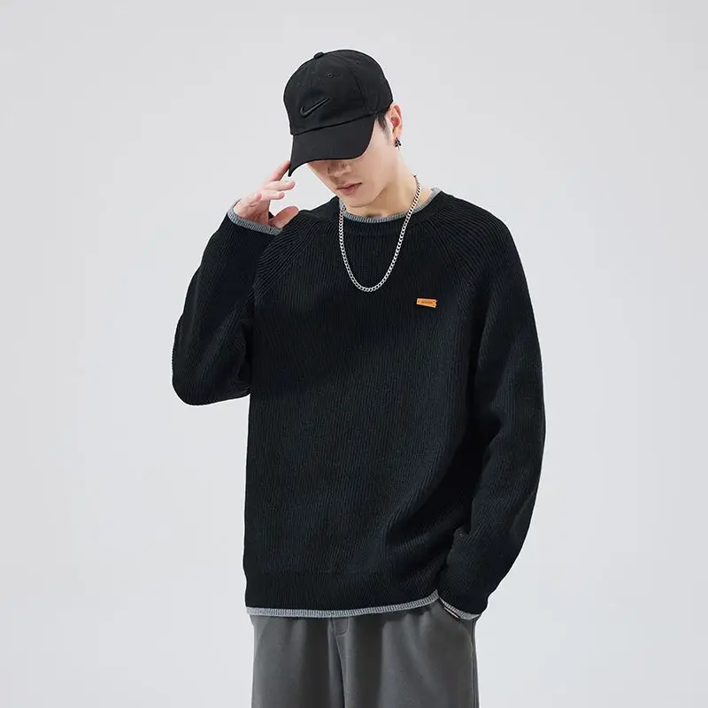 

Men's Loose Thiened Winter Knitted Sweater Fake Two-Piece Sle Inner Wear Casual Faion Lazy Sle plus Size Coat