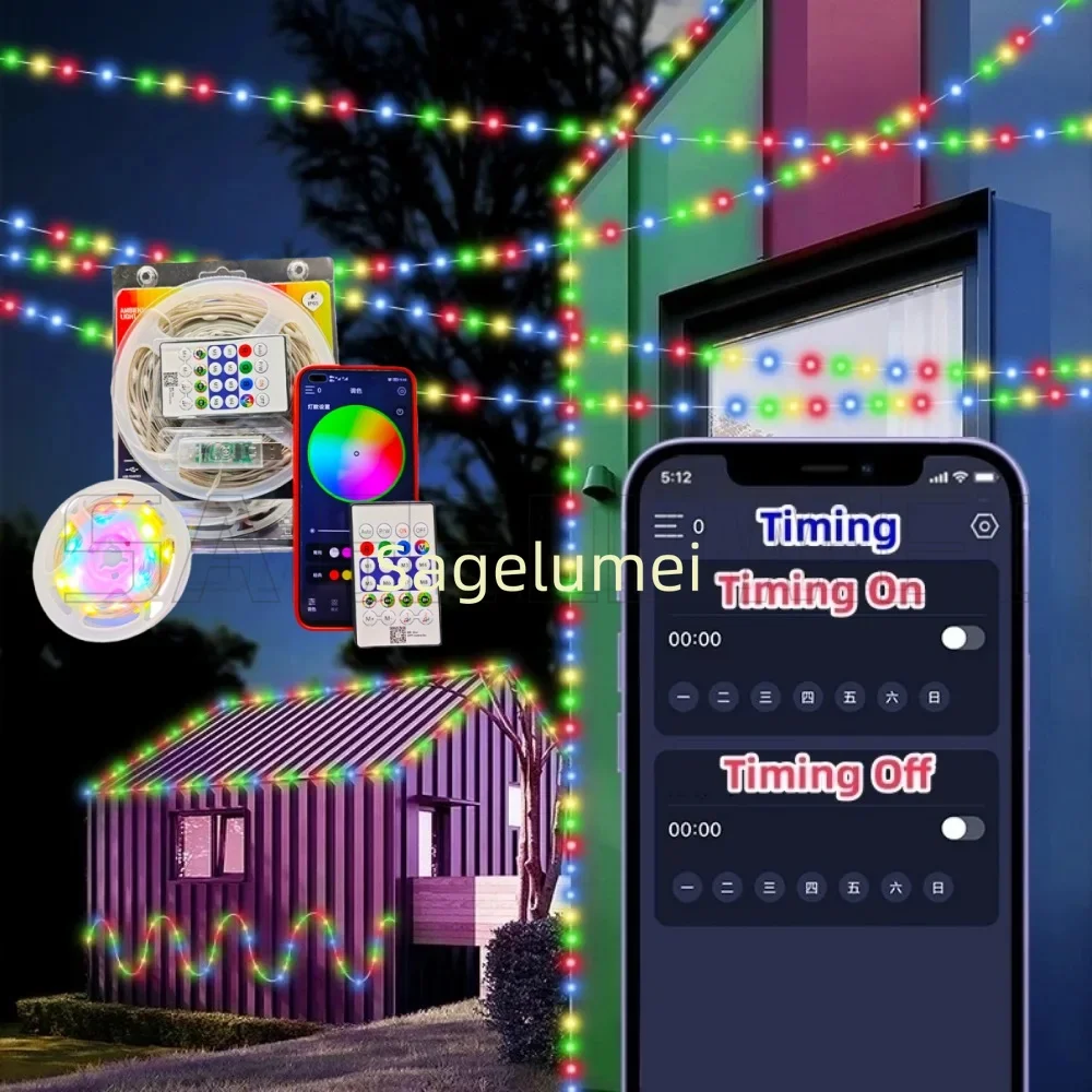 

10 м светодиодная гирлянда RGB, умная уличная гирлянда для вечеринки, кожаная линия, IP65, Bluetooth, музыкальная лампа, гирлянда, гирлянда, праздничное освещение