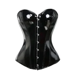 Zwart PVC bustier glanzend PU-leer Steampunk korset Body Shaper dames sexy baskisch