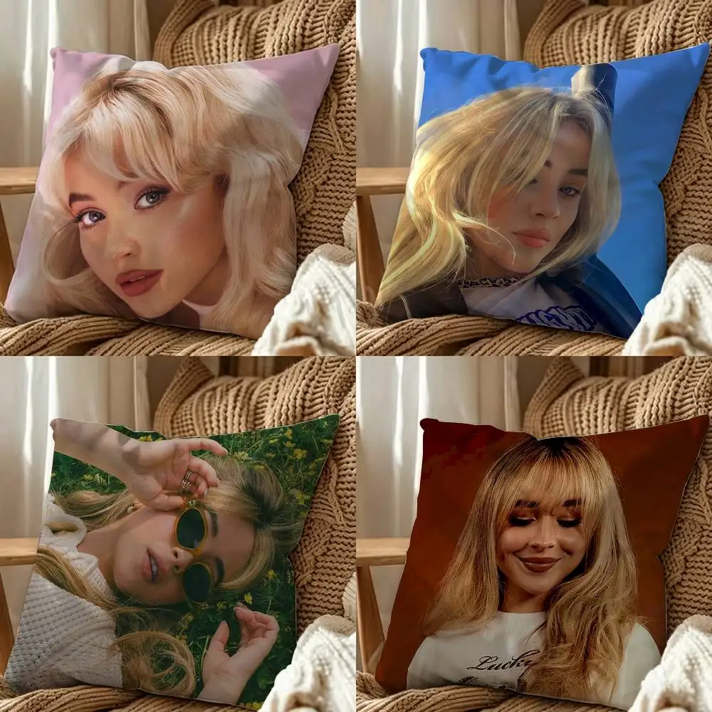 Popular Sabrina Carpenter Singer Cool Square Double-Sided Printed Pillow Case Sofa Cushion Cover Bedroom Bedside Decor