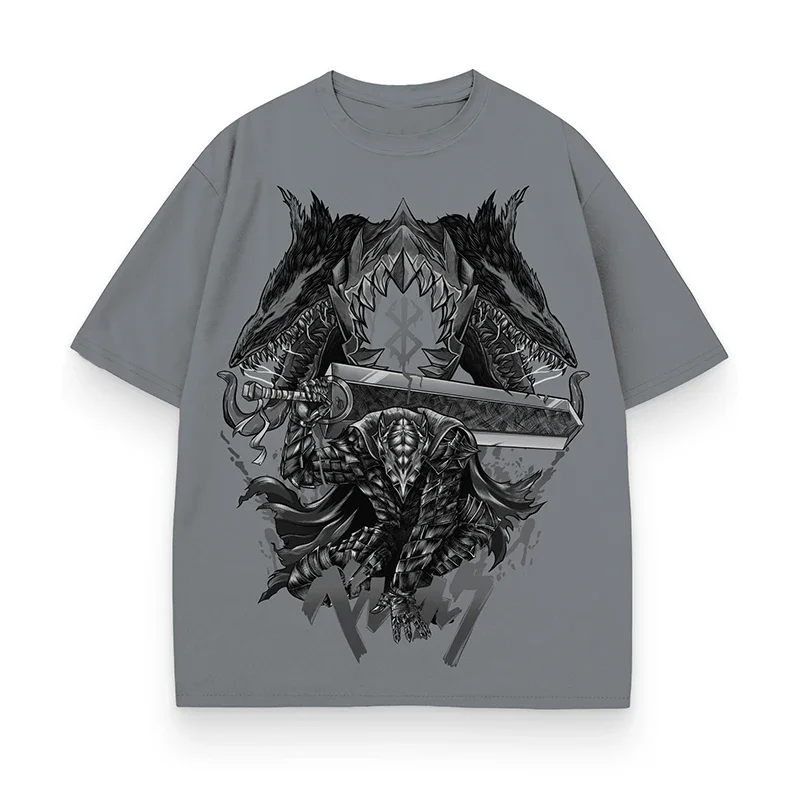 

2025 Men Streetwear Grey T-Shirt Anime Graphic Print Tshirt Harajuku Summer Short Sleeve Cotton Casual Tee