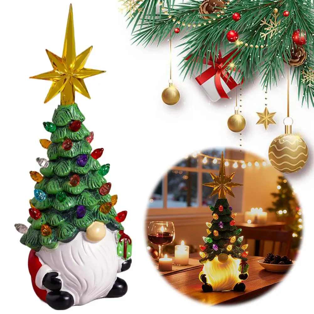 Christmas Tree Dwarf Battery Luminous Resin Dwarf Christmas Tree Lamp Ornament Christmas Cute Desktop Decorations
