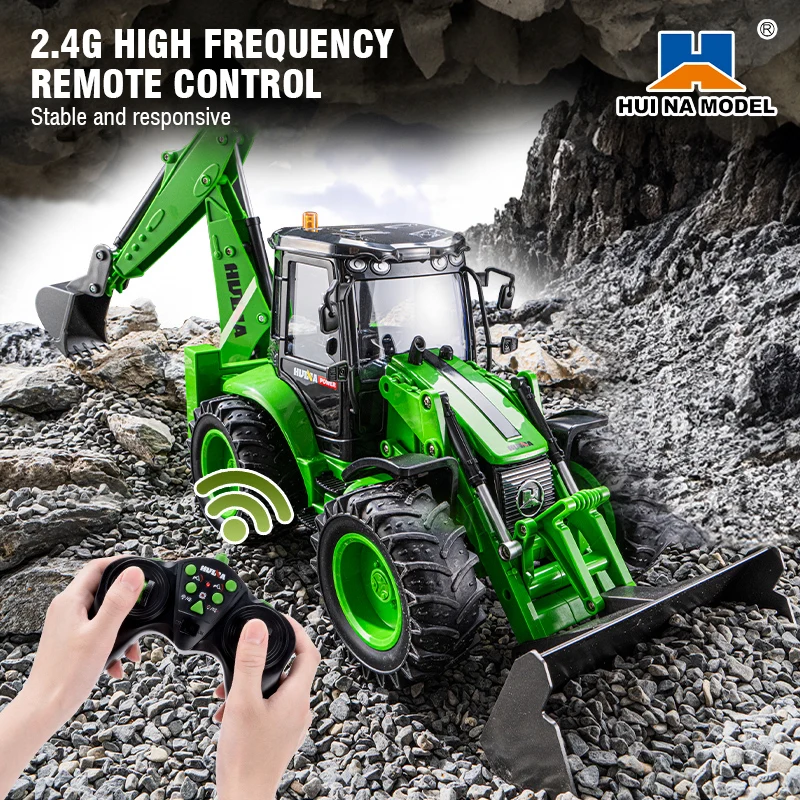 Huina 1:24 RC Cars เก้าช่องรีโมทคอนโทรล Excavator Loader 2-Way รถเสียงแสงจําลองวิศวกรรมรถของเล่นเด็ก