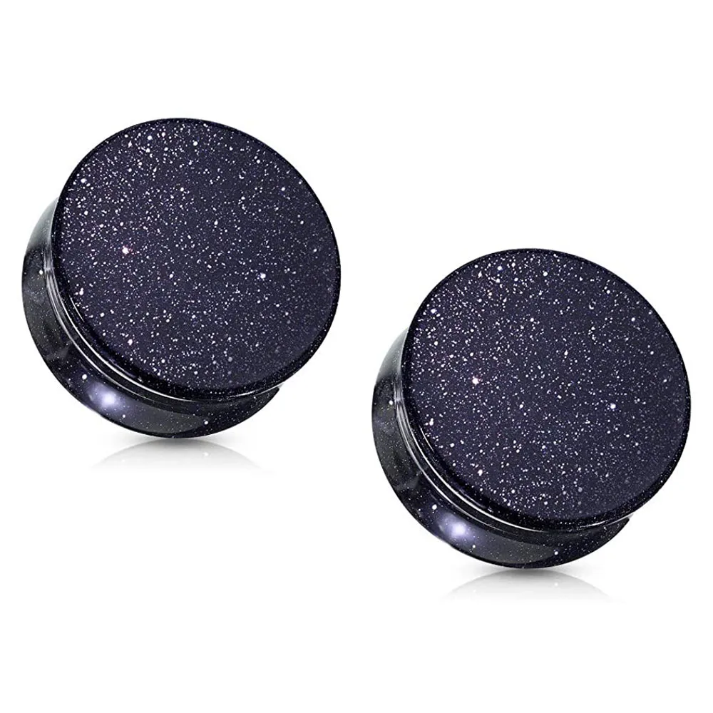 2pcs Natural Blue Sandstone Double Flared Saddle Plugs Gauges Dody Jewlery Earrings Plug 6-16mm