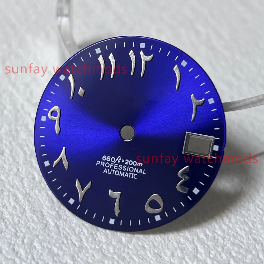 Jam tangan kustom pola matahari 28.5mm NH35 dial Arab Aksesori jam tangan