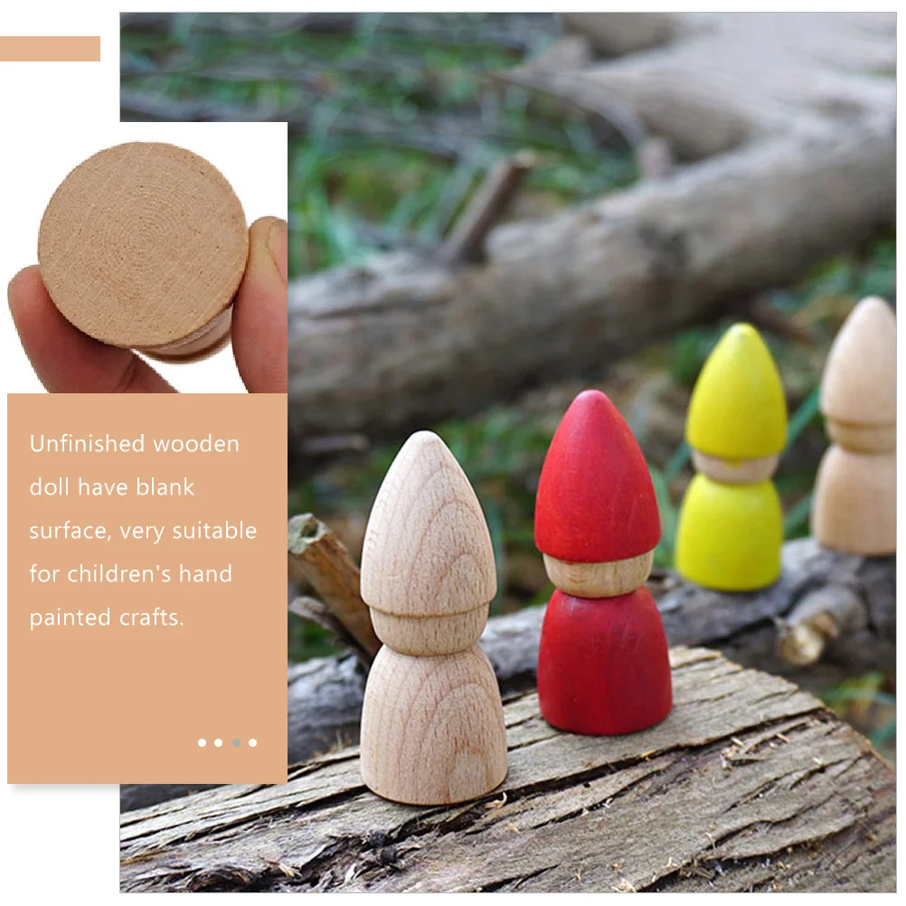 8Pcs Wooden Peg People Unfinished DIY Craft Set for Kids Blank Surface Hand Painted Decorative Art Activity Supplies
