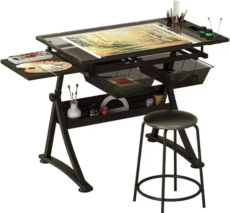 Art Wholesale  Multifunctional Lifting Drawing Table Height Adjustable Table with Stool for Painting