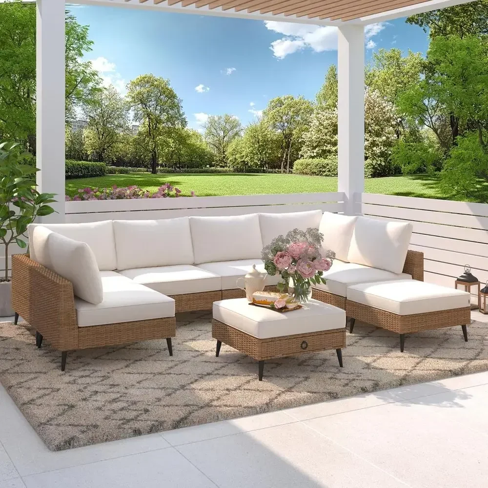 8 Pieces Outdoor Patio urniture Set, Wicker Sectional Soa Set or All-Weather, Rattan Contion Sets with Cushions and Storage or D