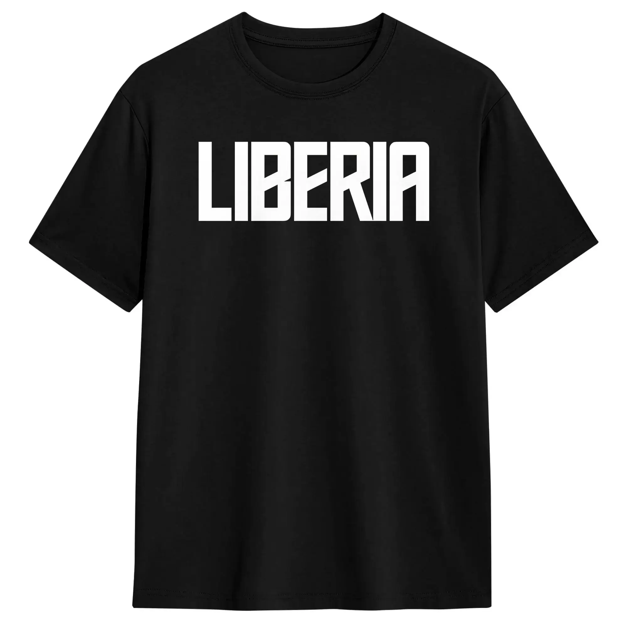 White Outline Liberia Text T-Shirts for Men  Funny 100% Cotton Tees O Neck Short Sleeve T Shirt Gift Idea Clothing