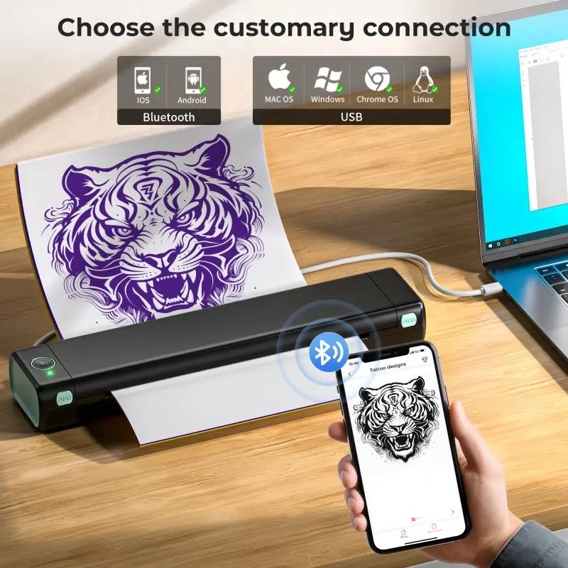 Portable Phomemo M08F Tattoo Stencil Printer Inkless Wireless Thermal Printer Handheld Tattoo Printer For Mobile & PC
