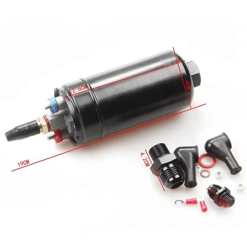 0580254044 Universal 12V Aluminum Inline External Electric Fuel Pump for Supercharged Engines Black FP-1033