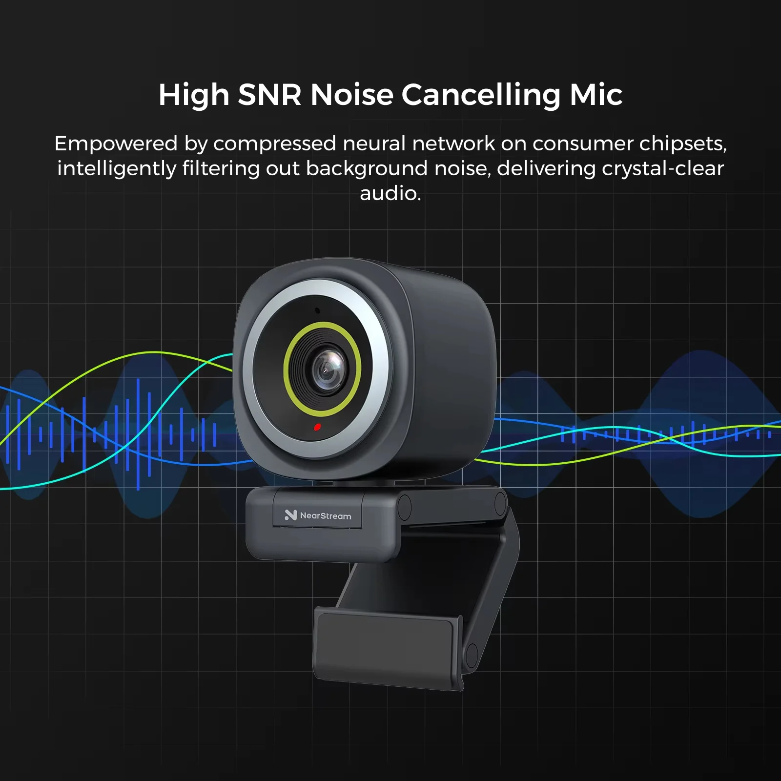 Nearstream 4K Webcam HDR 1080P@60FPS Noise Canceling Mic 45°-95°Adjustable FOV Auto Focus AI Framing for PC