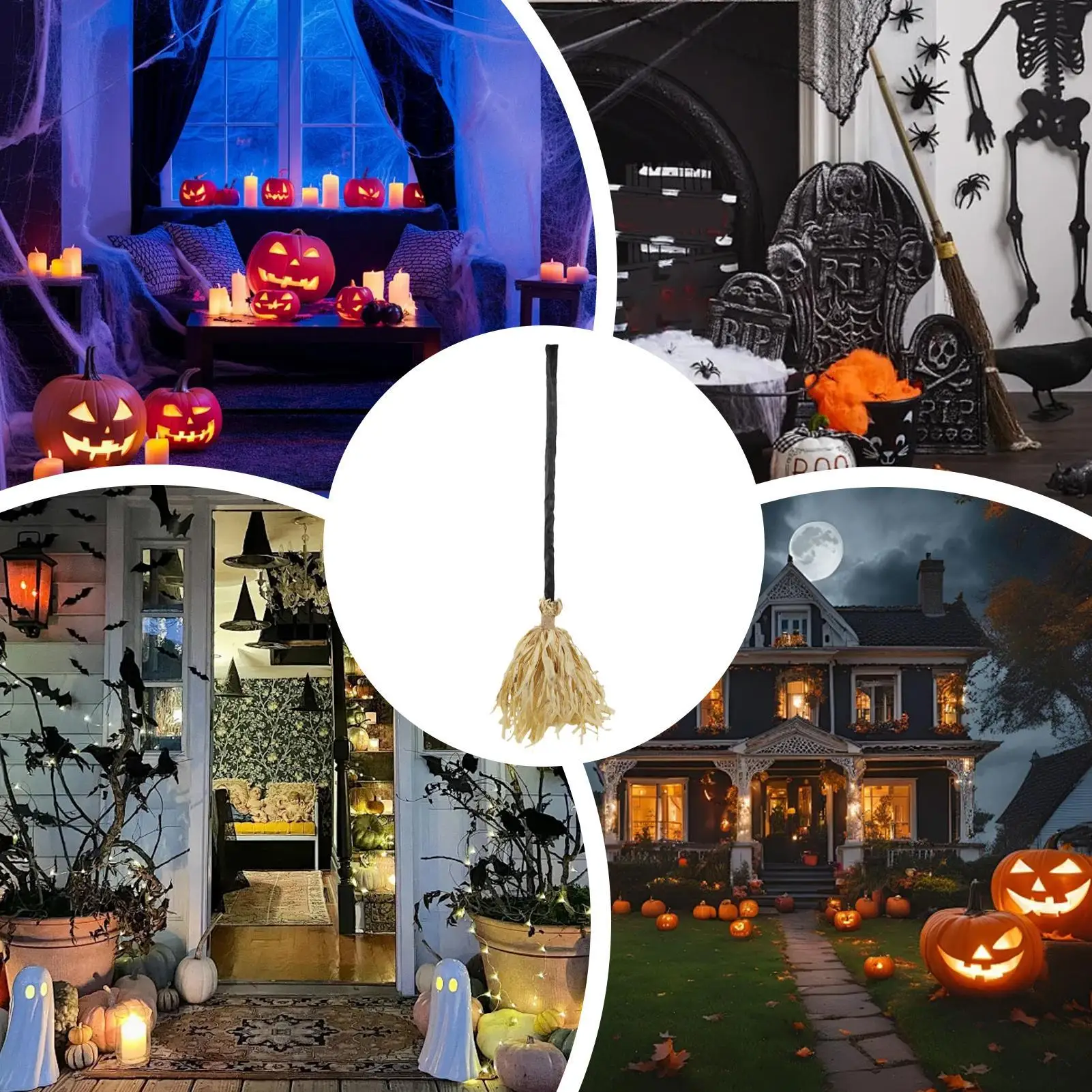 مكنسة عائمة للهالوين، مكنسة ساحرة عائمة مخيفة، زينة الهالوين مع ضوء صوت لديكور المنزل في الهواء الطلق #1