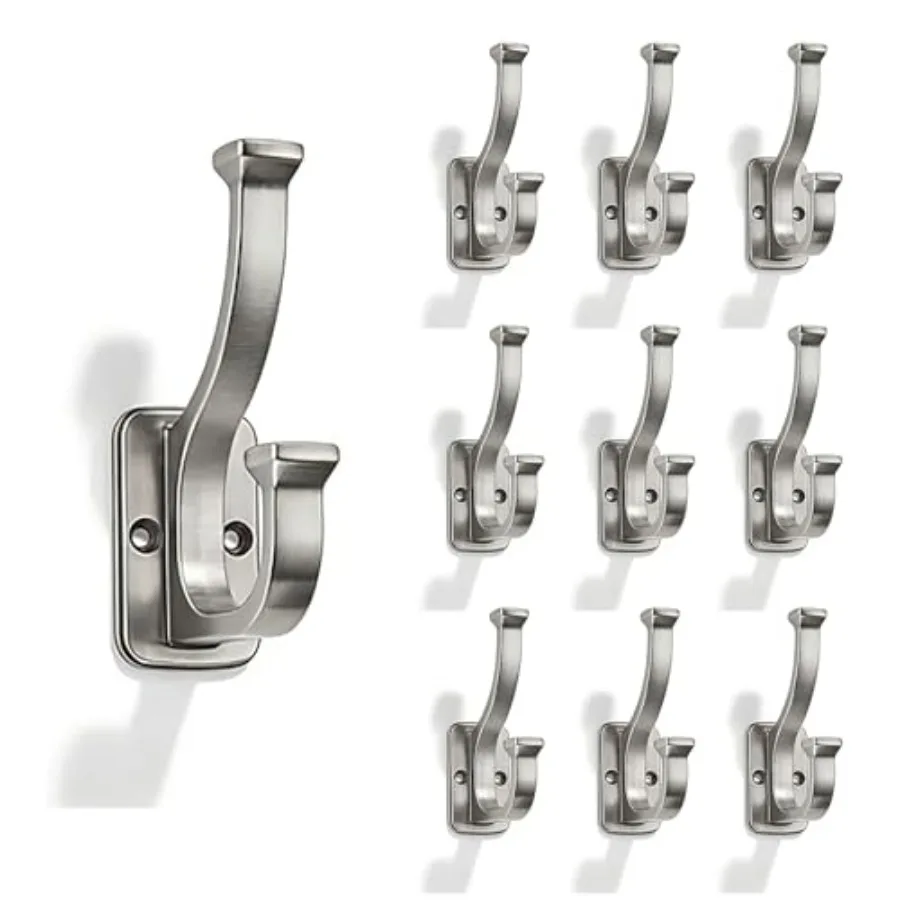 

Набор из 10 крючков для одежды 4-1/2 дюйма, сатинированный никель, из цинкового сплава, для прихожей, с высокой несущей способностью, для спальни, для настенного крепления одежды