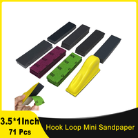 71 Pcs Hook and Loop Mini Sandpaper Kit 3.5”x 1” with Sanding Block for Polishing Wood Artworks Cups Glasses or Corner of Table