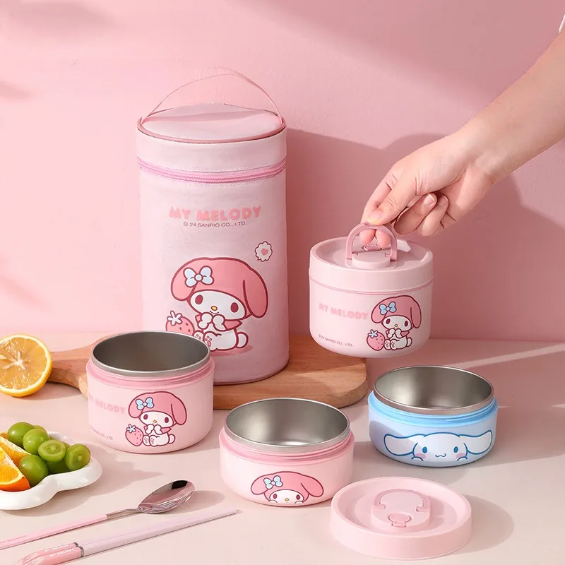 

The New Kawaii Sanrio Melody Portable Multilayer Stainless Steel Insulated Lunch Box Can Be Microwaved As A Bento Bowl