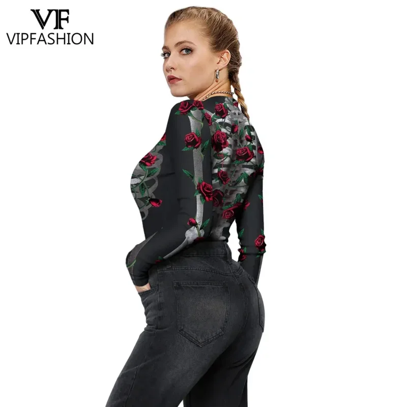 VIP แฟชั่นผู้หญิงน่ากลัว Skeleton Ghost Punk พิมพ์ฮาโลวีนแขนยาว Zentai บอดี้สูท Catsuit ชุดว่ายน้ําเซ็กซี่ชุดคอสเพลย์