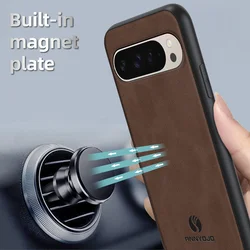 For Google Pixel 9 Pixel9 Case Built-in Magnet Plate PU Leather Skin Shockproof Back Cover Hard Case for Google Pixel 9 Pro 5G