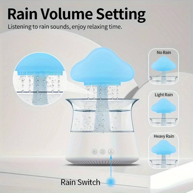 1pc, Rain Cloud H2o Spray Mist Rain Cloud Humidifier Aromatherapy Essential Oil Diffuser Portable 7 Colors Raining Cloud Night L