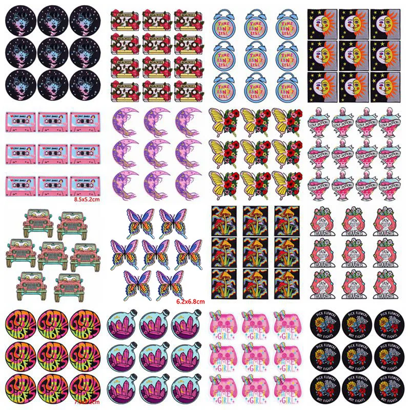 Prajna 10PCS Iron On Patches For Clothing Thermoadhesive Patches On Clothes DIY Cartoon Embroidery Patch Butterfly Badge Sticker