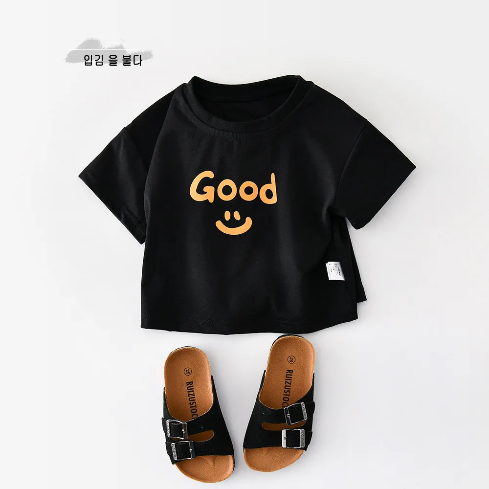 

toddler clothes baby tops boys t-shirt Simple black letter print short sleeve T-shirt Summer cotton boys and girls T-shirt