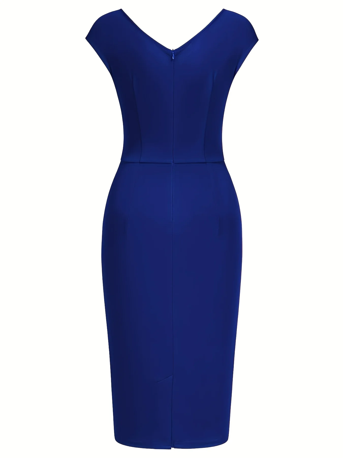 Elegantes Damenkleid mit Kurzarm, V-Ausschnitt, Raffung, Knielang, Cocktail-Party-Wickelkleid, Figurbetontes Bleistiftkleid – Detail 12