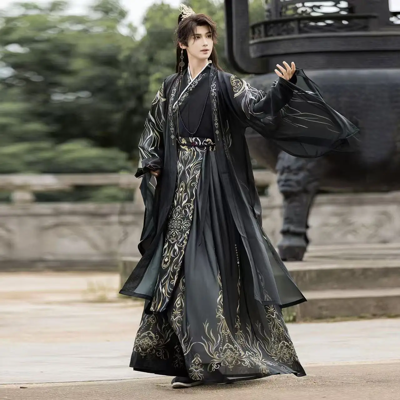 Halloween Dark Black Wuxia Hanfu Men Women Traditional Chinese Clothing Night Party Royal Guards Cosplay Costume Hanfu for Male view 5