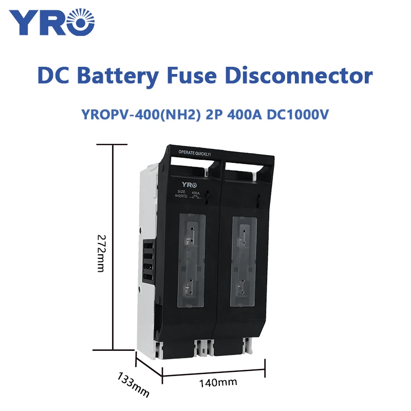 Battery Fuse Disconnector 2P 400A DC1000V Solar PV Knife Type Fuse Base Fuse Holder NH00 Panel mounting