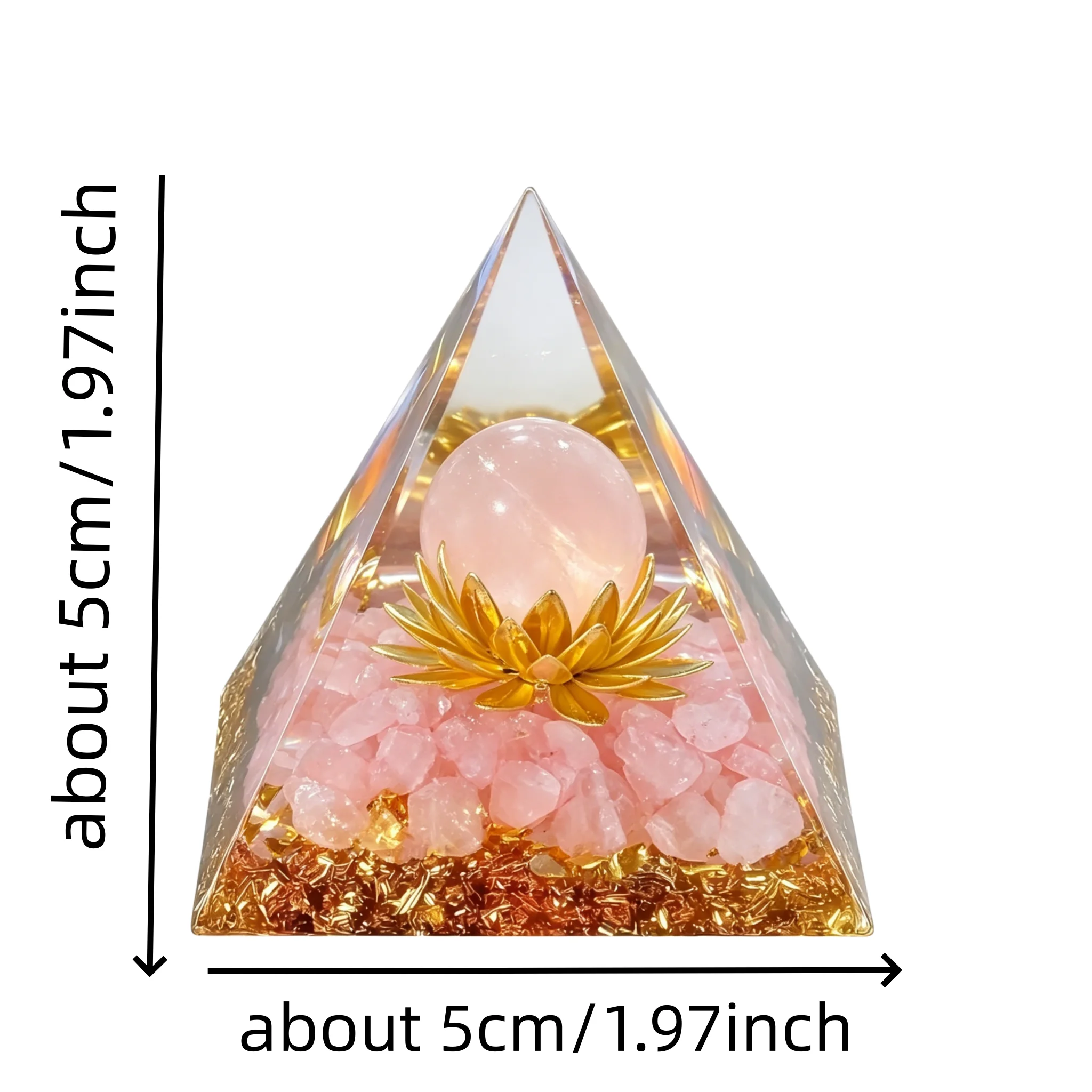 1 Stück Orgonit-Pyramid, klare Kristall-Lotus-Symbol-Orgon-Pyramide, handgefertigte Ornamente für den Heim-Desktop, Orgon-Pyramide aus Rosenquarz – Detail 3