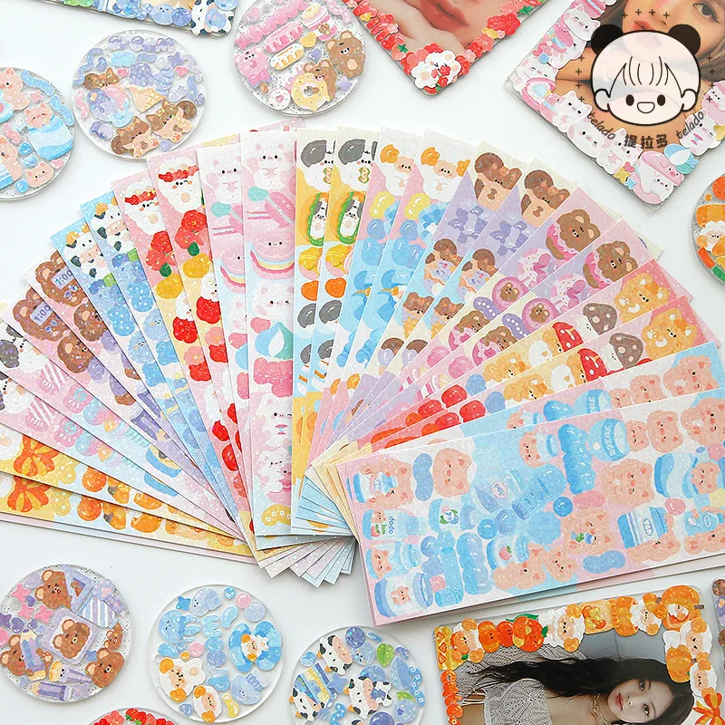 12pcs Kawaii Animal Party Decorative Stickers Cartoon Bear Rabbit Korean Stationery Scrapbooking Label Diary Cup Journal Planner