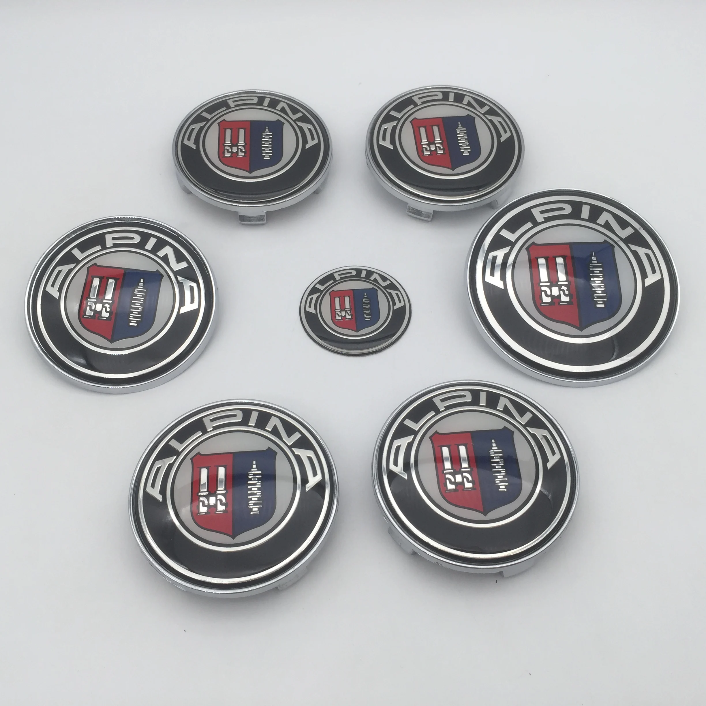 1-7 stücke forALPINA Auto emblem Front Hood Abzeichen Hinten Stamm Lenkrad aufkleber Rad Center Hub Cap Abzeichen katze styling