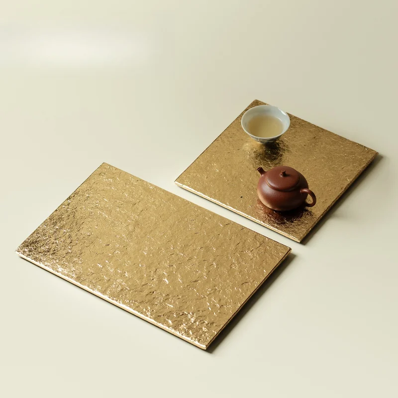 Gold Foil Natural Black Stone Dry Brew Tea Tray Square Tea Table Home Living Room High End Tea Serving Stand Elegant