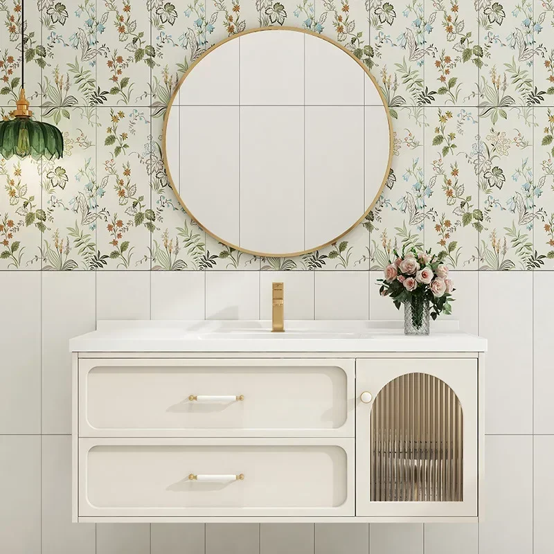 Bathroom Cabinet Ceramic Integrated Basin Solid Wood Oak Washbasin Combination Simple Intelligent Mobile Bagno Furniture
